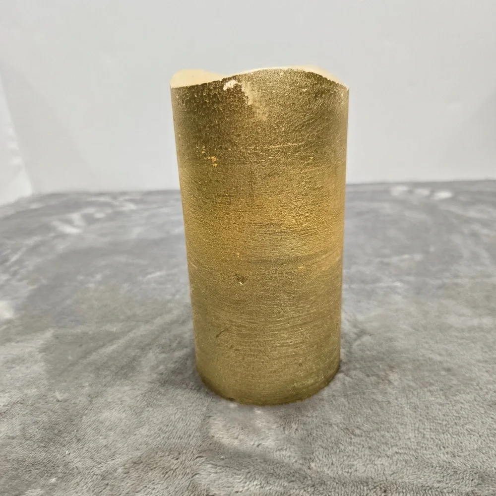 Gold Textured Flameless LED Pillar Candle 6 Inch Flickering Battery Operated